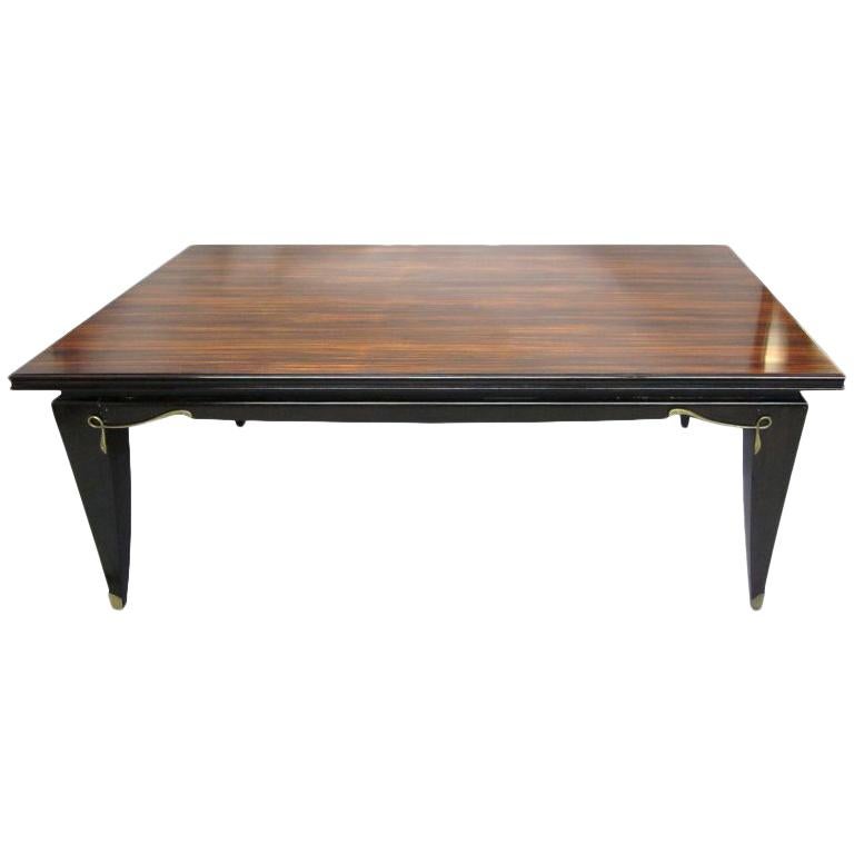 French Macassar Ebony Dining Table and 2 Leaves, by Dominique, Paris, circa 1925 For Sale