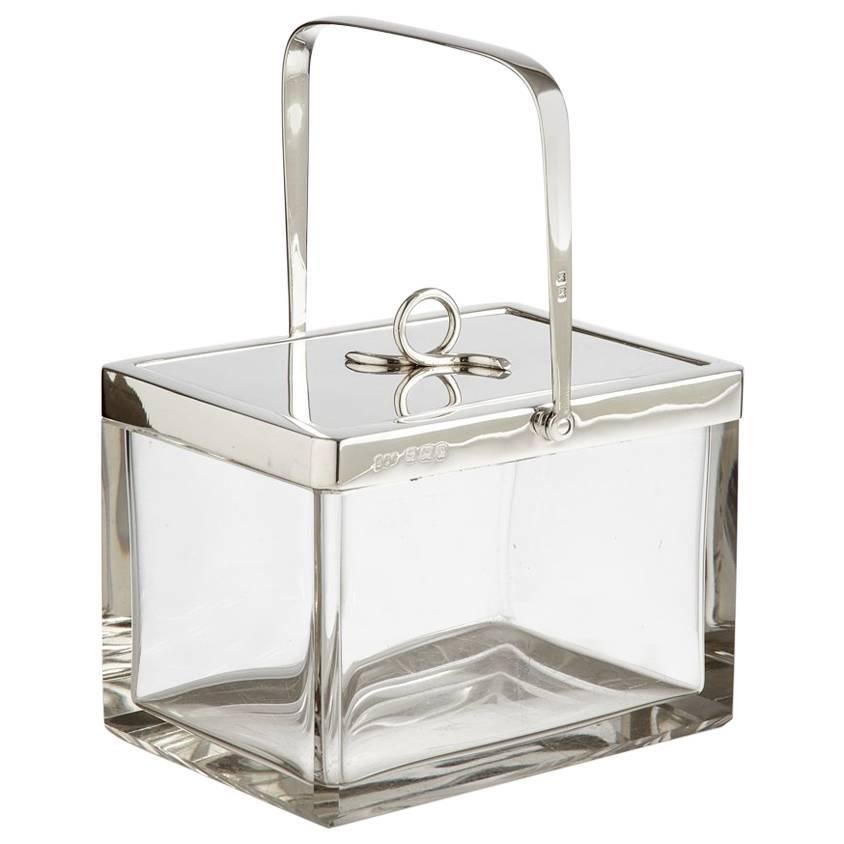 Art Deco Silver and Glass Ice Bucket Dated Birmingham, 1934