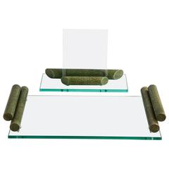 Modernist Shagreen 
Glass Frame and Tray Set French, circa 1980