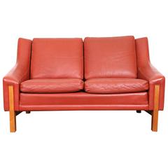 Mid-Century Modern Danish Red Leather Loveseat 7