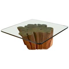Redwood Trunk Coffee Table with Glass Top