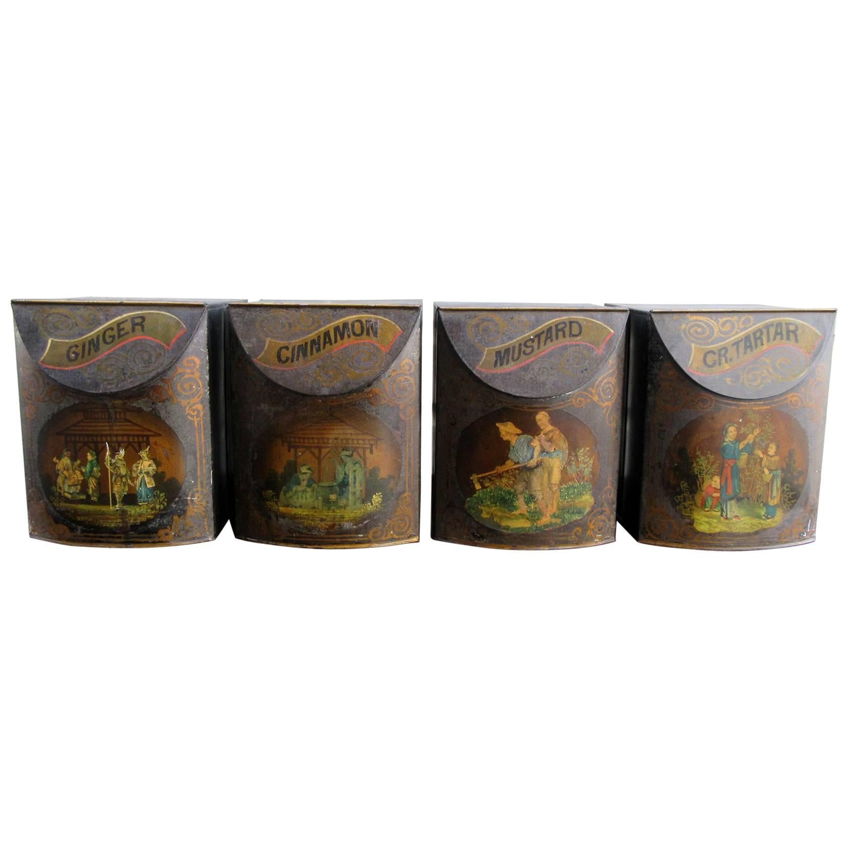 Set of Four 19th Century English Tole Spice Canisters