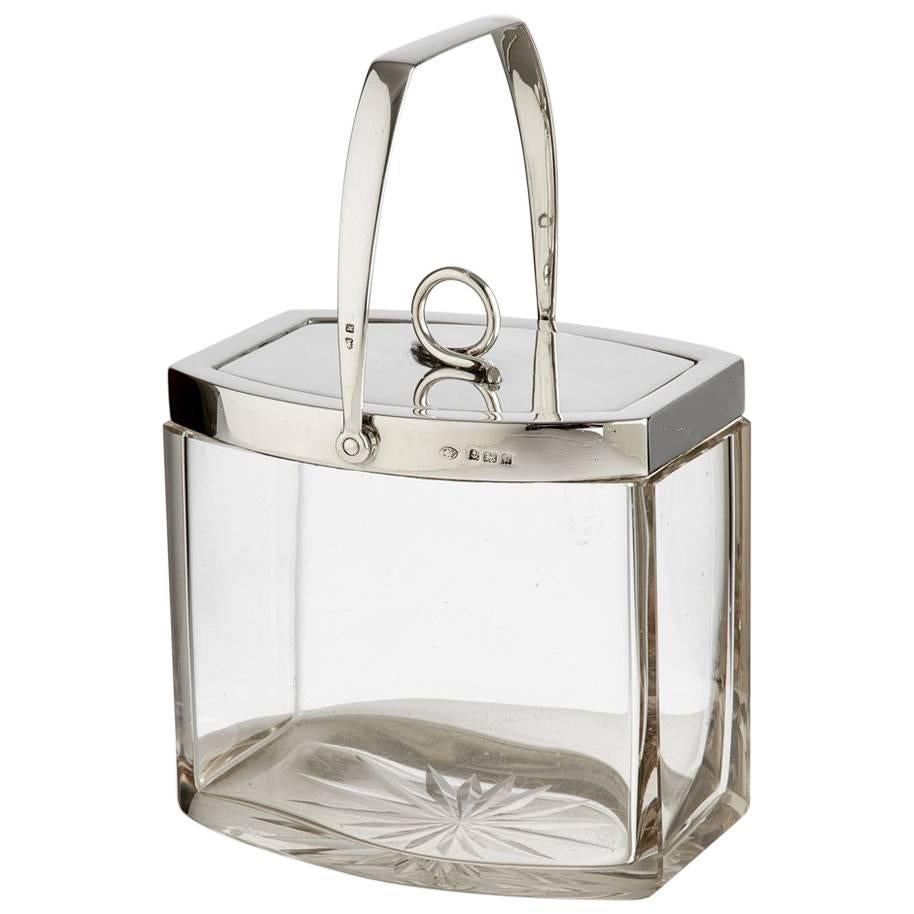 Art Deco Silver and Glass Ice Bucket Dated Birmingham, 1923 by Hukin & Heath