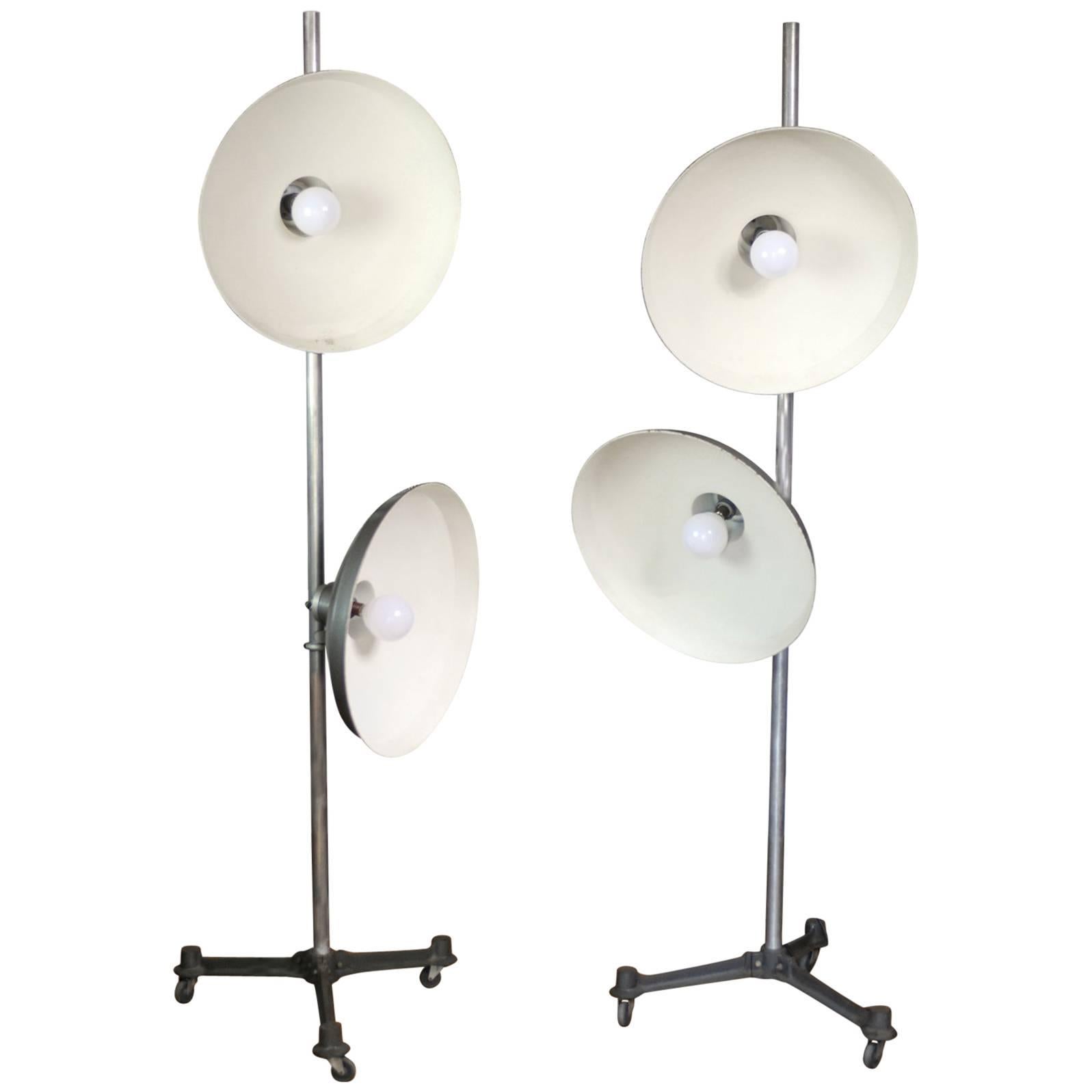 French Double Reflector Floor Lamps from Cremer, 1950, Set of 2 French Double R For Sale