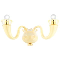 Handblown Ivory Glass Two-Arm Wall Light Sconce by Gio Ponti for Venini, Italy
