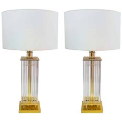 Pair of Gaetano Sciolari Brass and Glass Rods Table Lamps