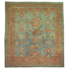 Green Orange Antique Oushak Square Rug
