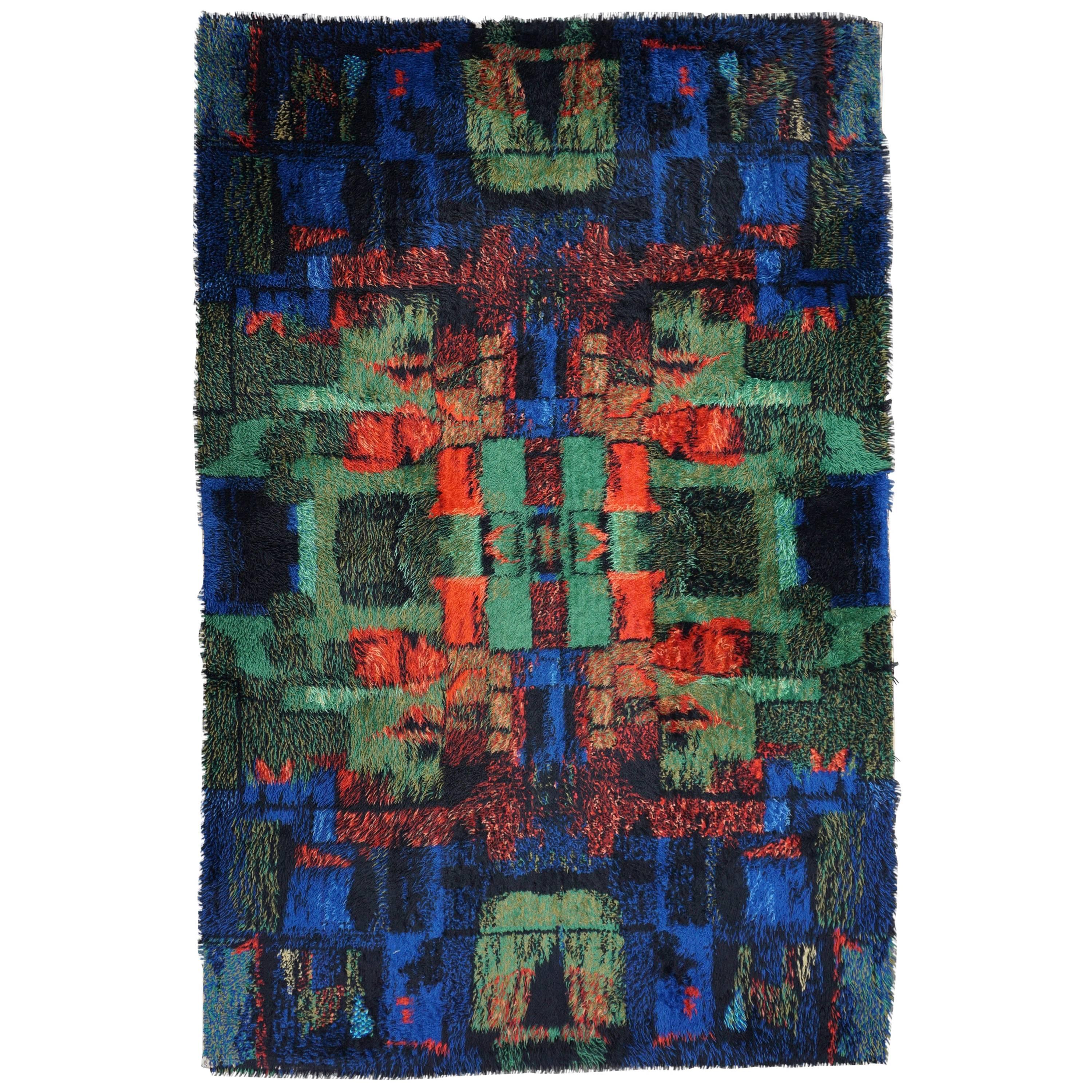 Abstract Multicolor High Pile Rug Carpet, Germany, 1970s For Sale