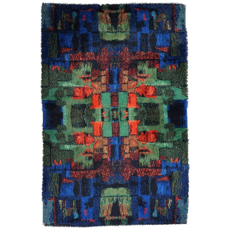 Abstract Multicolor High Pile Rug Carpet, Germany, 1970s