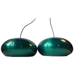 Pair of Green Anodized Aluminum Danish Pendant Lights 'Medio' by Jo Hammerborg