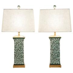 Art Deco Style Porcelain Task or Table Pair Lamps