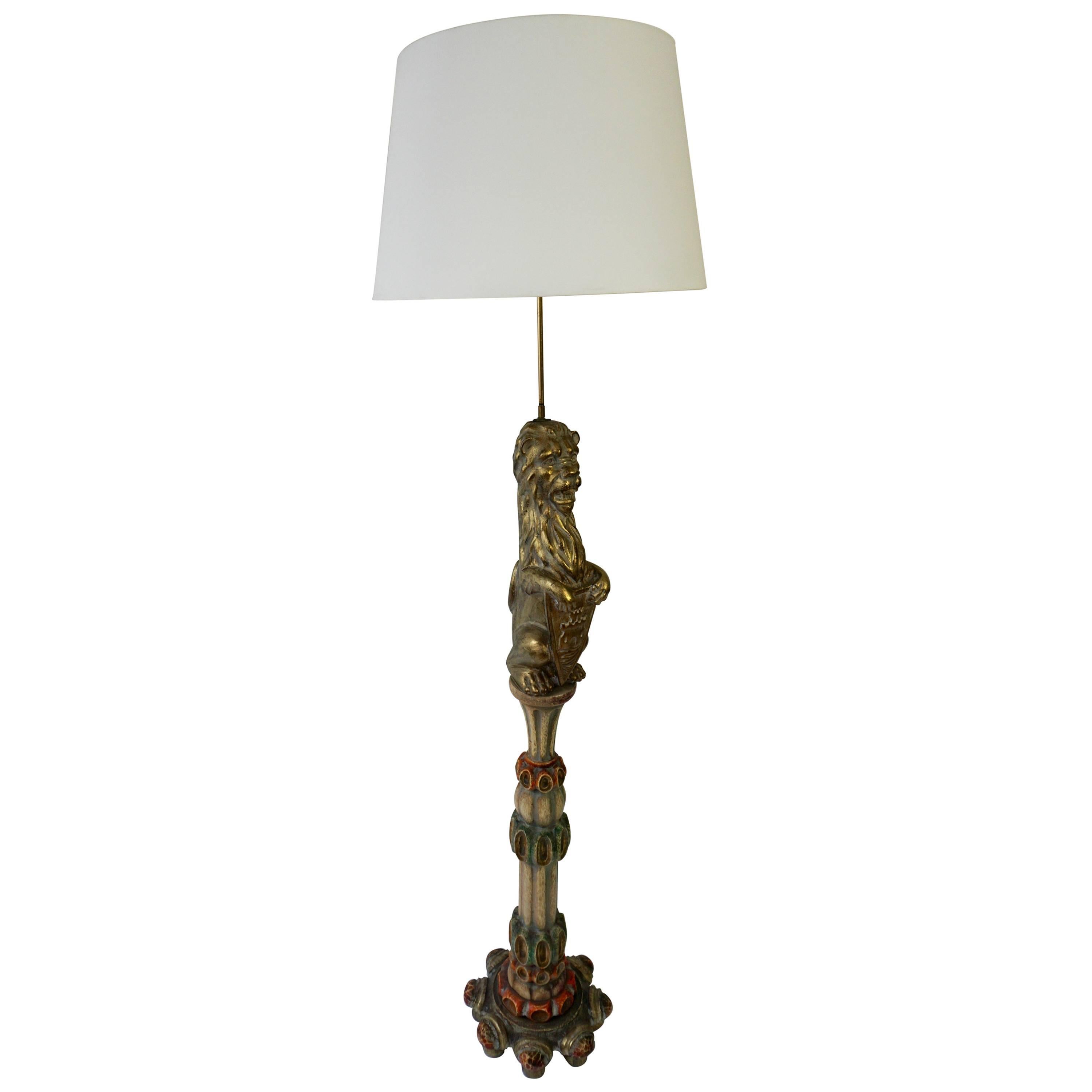Italian Rococo Venetian Carved Lion Floor Lamp For Sale