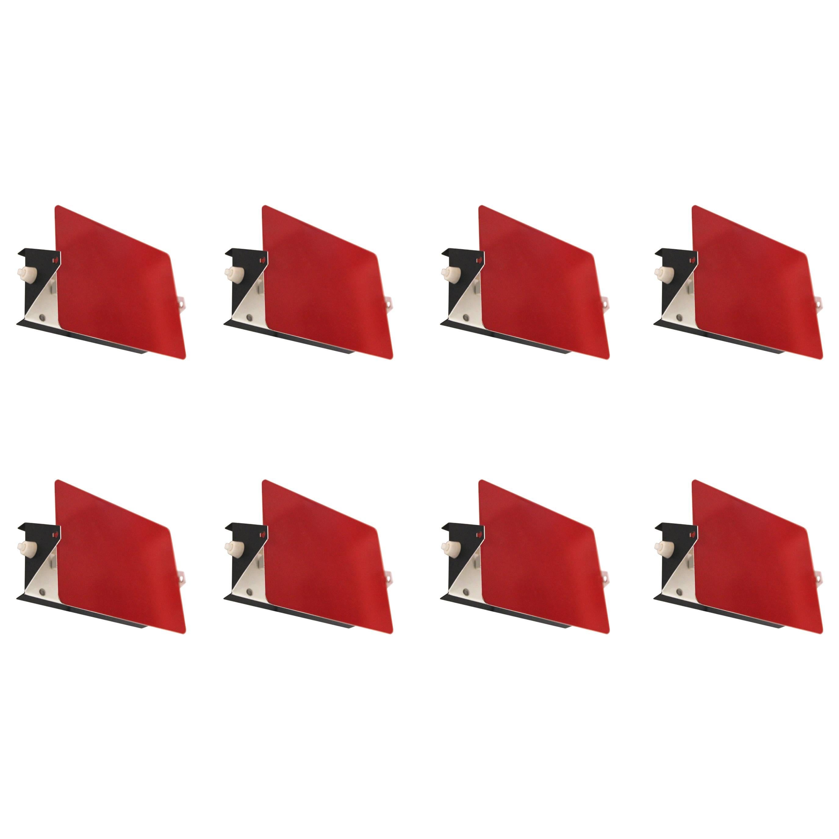 Charlotte Perriand, Suite of Eight Red Sconces, Model "CP1", circa 1960, France