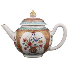 Chinese Porcelain Famille Rose Teapot and Cover, Basket of Flowers, Yongzheng