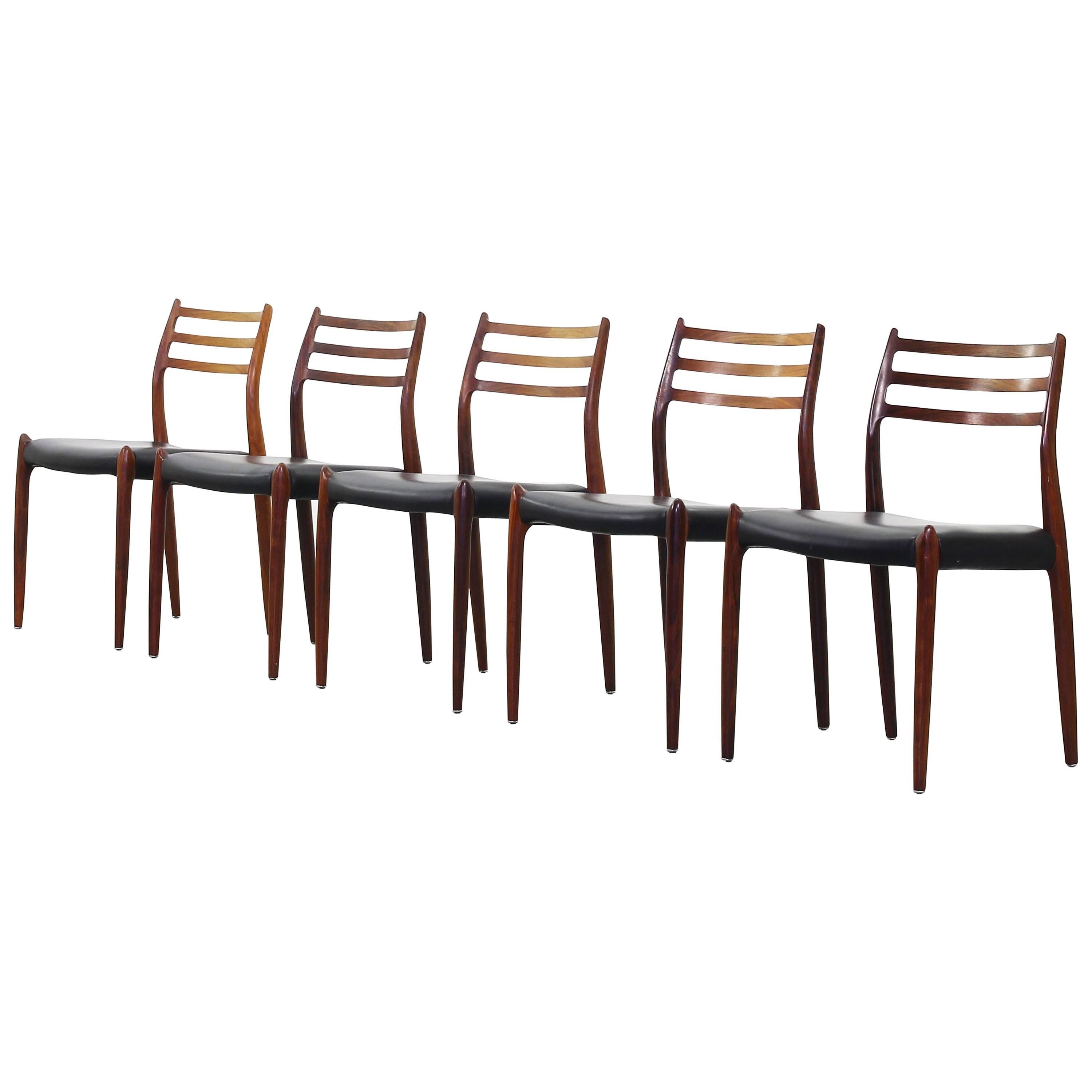 Set of Five Beautiful Dining Chairs by Niels O. Moller Møller Rosewood