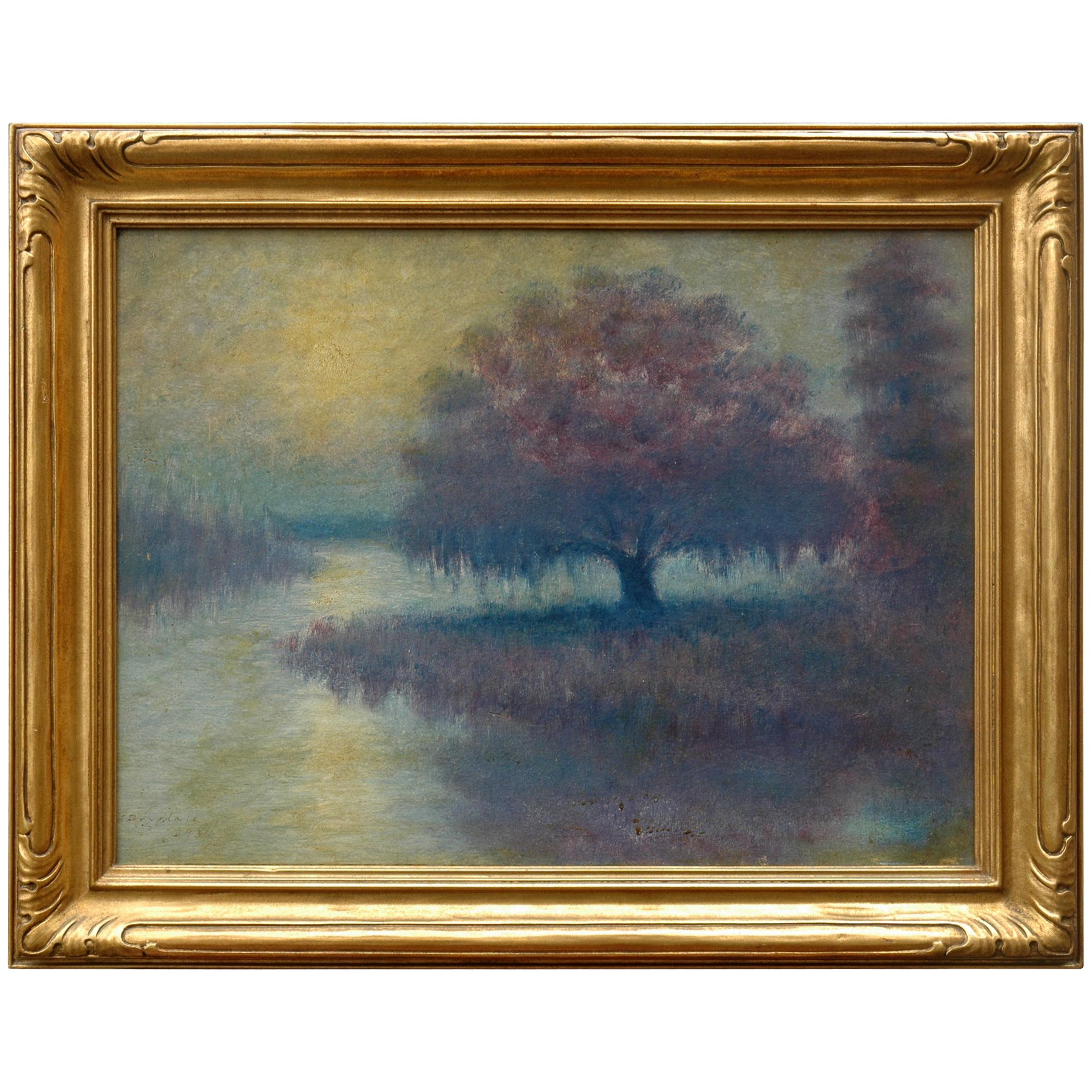 Alexander Drysdale Signed Oil Painting of Louisianna Swamp with Oak Moss For Sale
