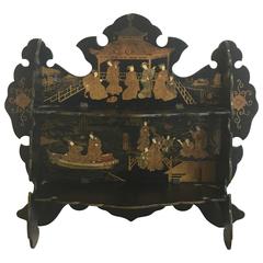 19th Century Asian Lacquered and Gilt Wall Shelf with an Ornate Pagoda Motif