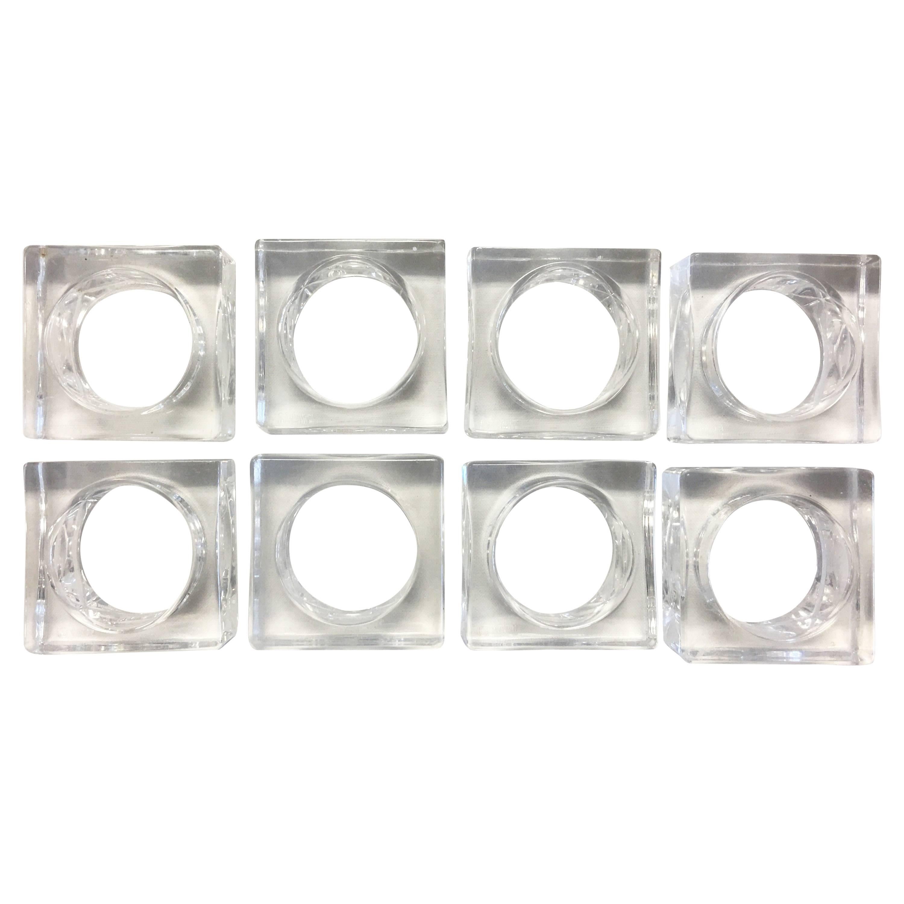 1960s Square Lucite Napkin Rings, Set of Eight