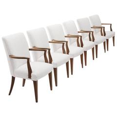 Teak and White Velvet Chairs, 1950s, Set of Six