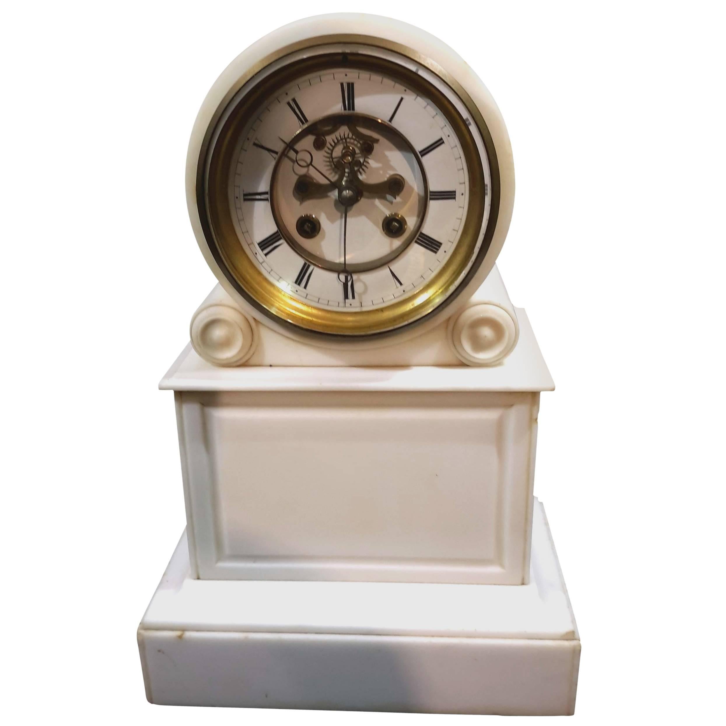 Federal Style Carrera Marble Mantel Clock, 19th Century For Sale
