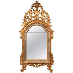 18th Century Italian Carved Giltwood Mantel Mirror with Original Mercury Glass