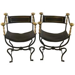 Retro Pair of Jansen Curule Savonarola Chairs