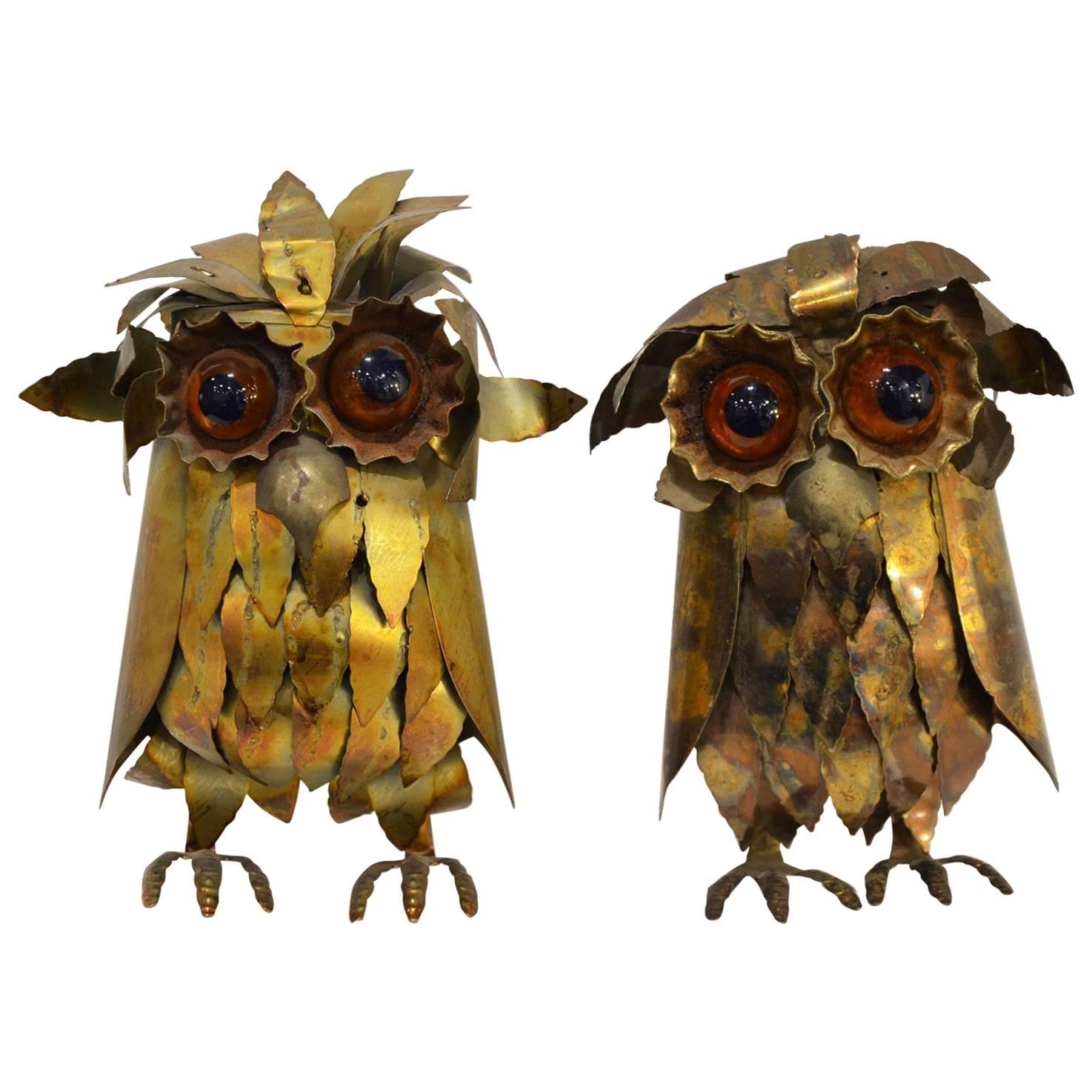 Fantastic Pair of Owl by Curtis Jere, circa 1960 For Sale