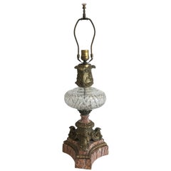 1930s Art Nouveau Bronze, Marble and Crystal Lamp