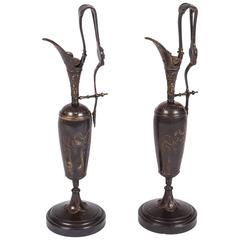 Antique Pair of Patinated Bronze Ewers by Tiffany & Co