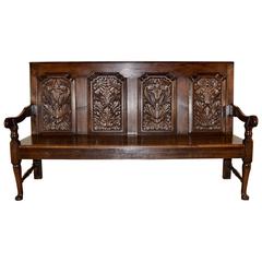 18th Century English Carved Oak Bench
