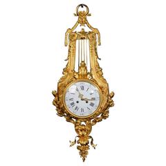 Antique Stunning Ormolu Louis XVI Style Lyre Cartel Wall Clock by Vincenti