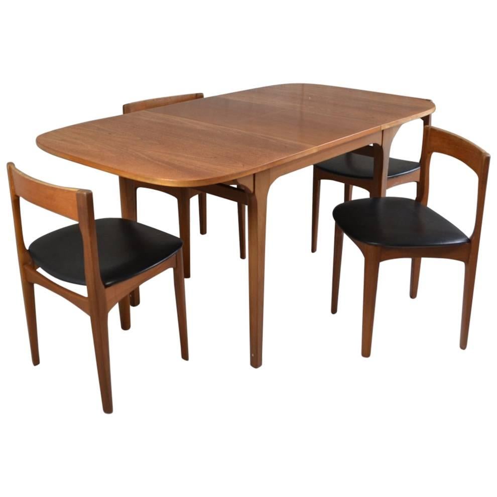 1970s Mid-Century Dining Set, Nathan Furniture, Extendable Table and four Vinyl