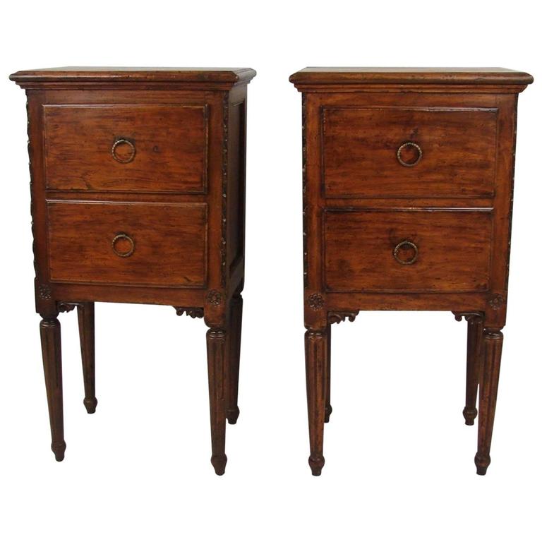 Pair of Italian Walnut Neoclassical Bedside Tables at 1stdibs