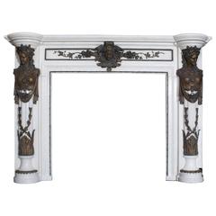 Regency Style Hand-Carved Marble and Bronze Fireplace Mantel