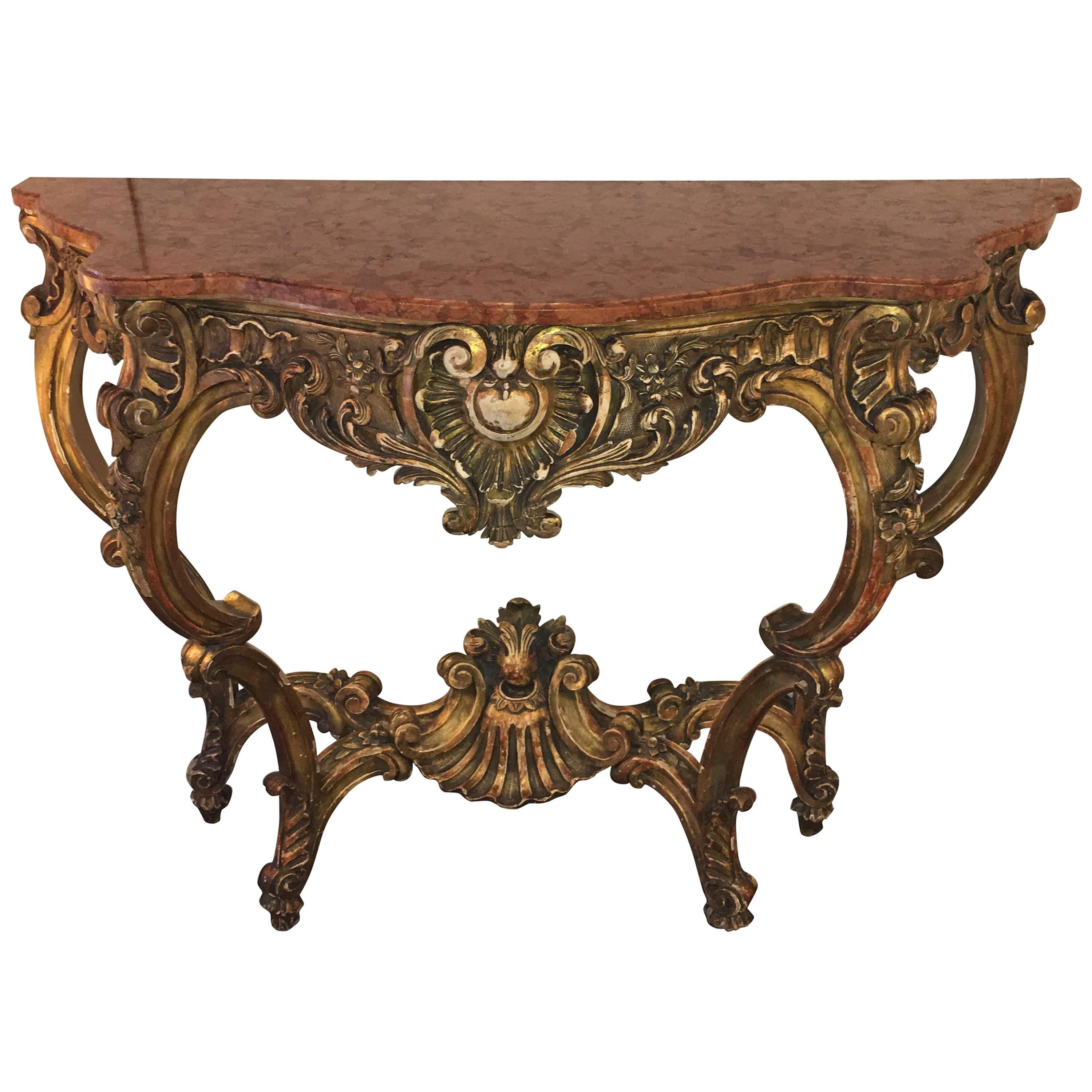 Stamped Jansen French Rococo Style Marble Top Console