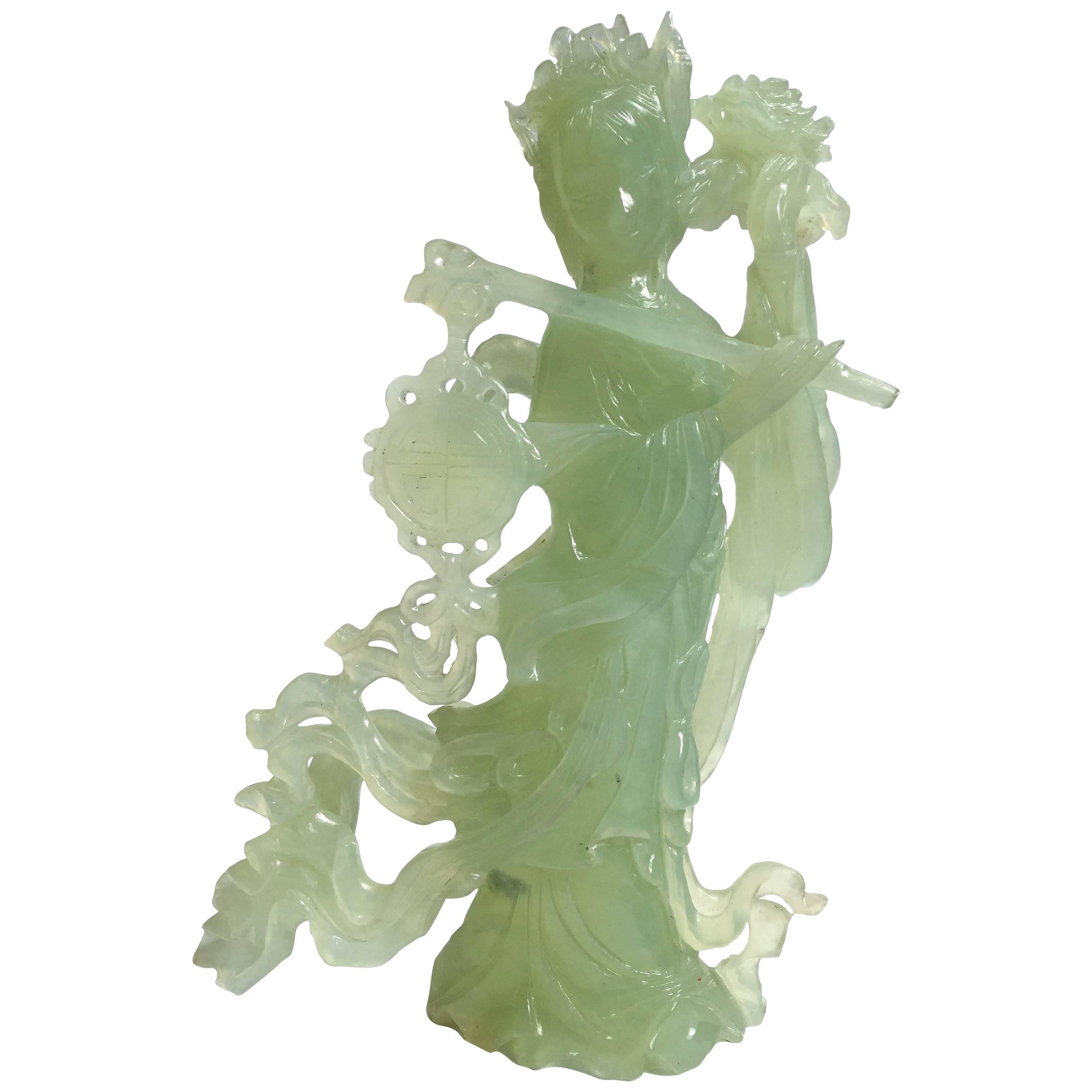 Natural Green Stone Statue of Moon Fairy For Sale
