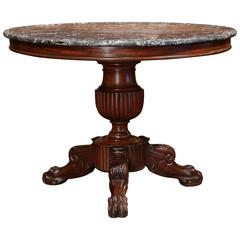 19th Century Louis Philippe Carved Mahogany Round Gueridon with Marble Top 7