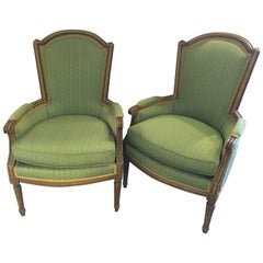 Pair of Jansen Stamped Louis XVI Style Arm or Bergere Chairs