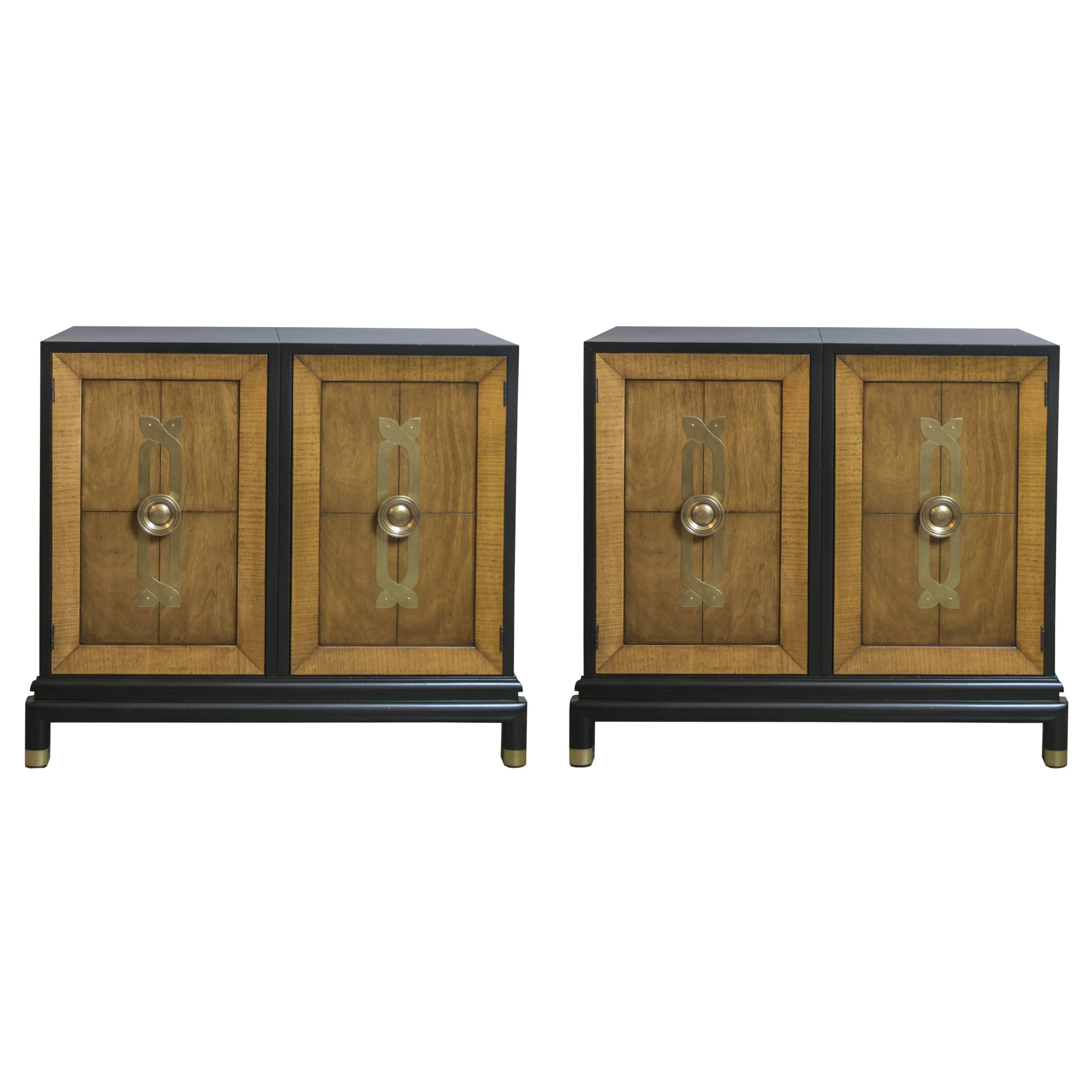 Pair of Renzo Rutili Commodes or Chests with Ebony and Brass Details
