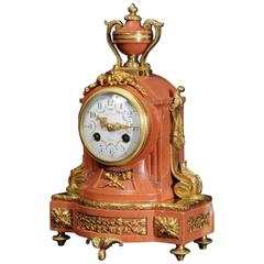 Delightfully Diminutive Ormolu-Mounted Pink Marble Boudoir Clock