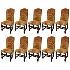 Set of Ten French Louis XIII Style Dining Chairs