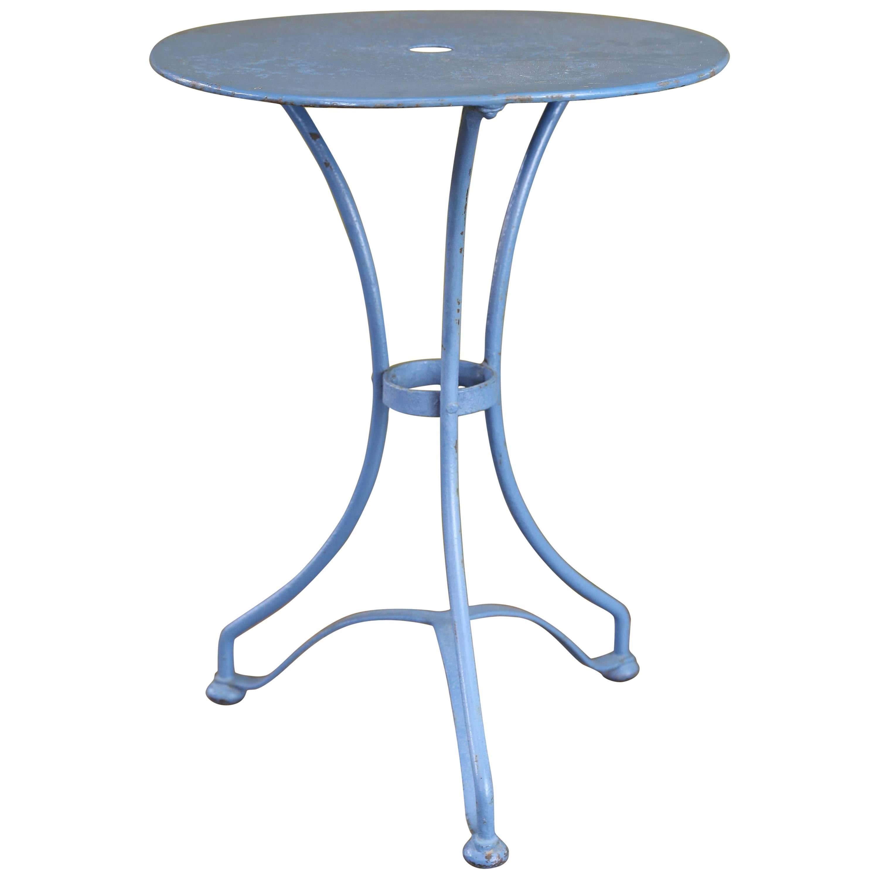 Blue Metal  Bistro Table with Gueridon Style Legs from France, circa 1960
