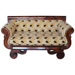 Antique Flame Mahogany American Empire Small Sofa