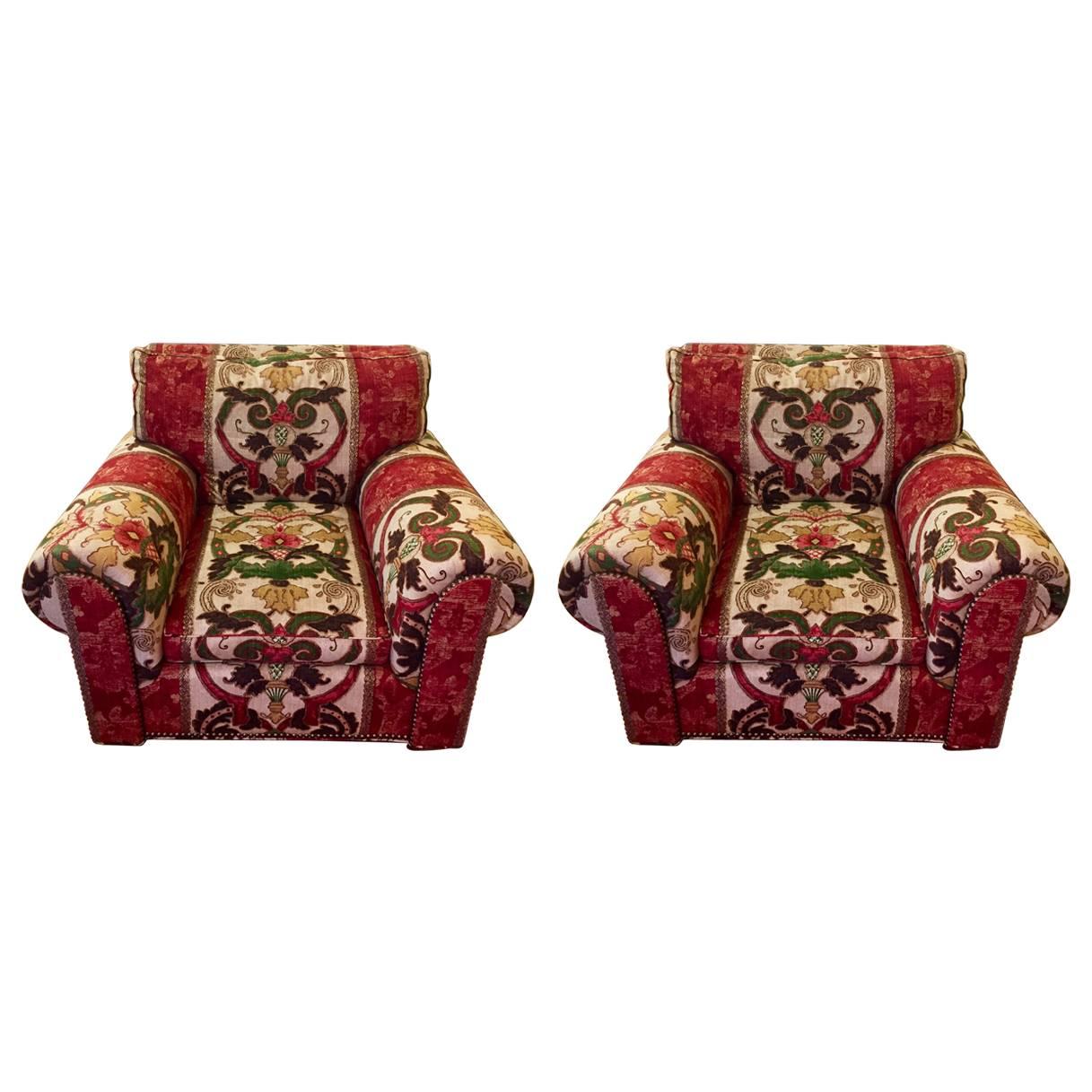 Luxurious Pair of Monumental George Smith Style Club Chairs