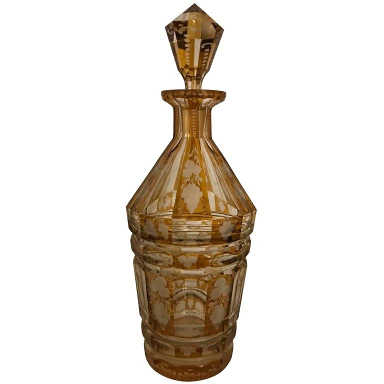 Citrine Yellow Intaglio Cut to Clear Decanter For Sale at 1stDibs