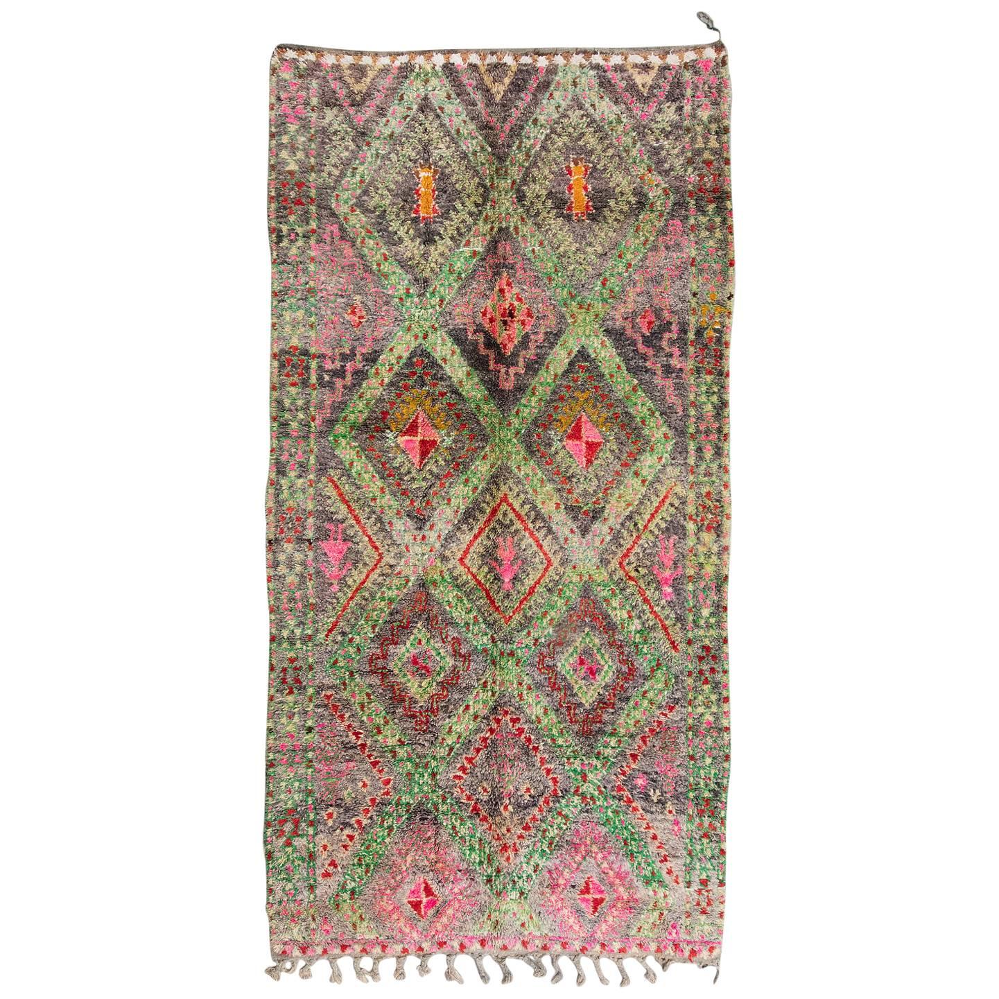 Vintage Moroccan Ait Seghrouchène Rug, Pink and Green For Sale