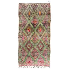 Vintage Moroccan Ait Seghrouchène Rug, Pink and Green