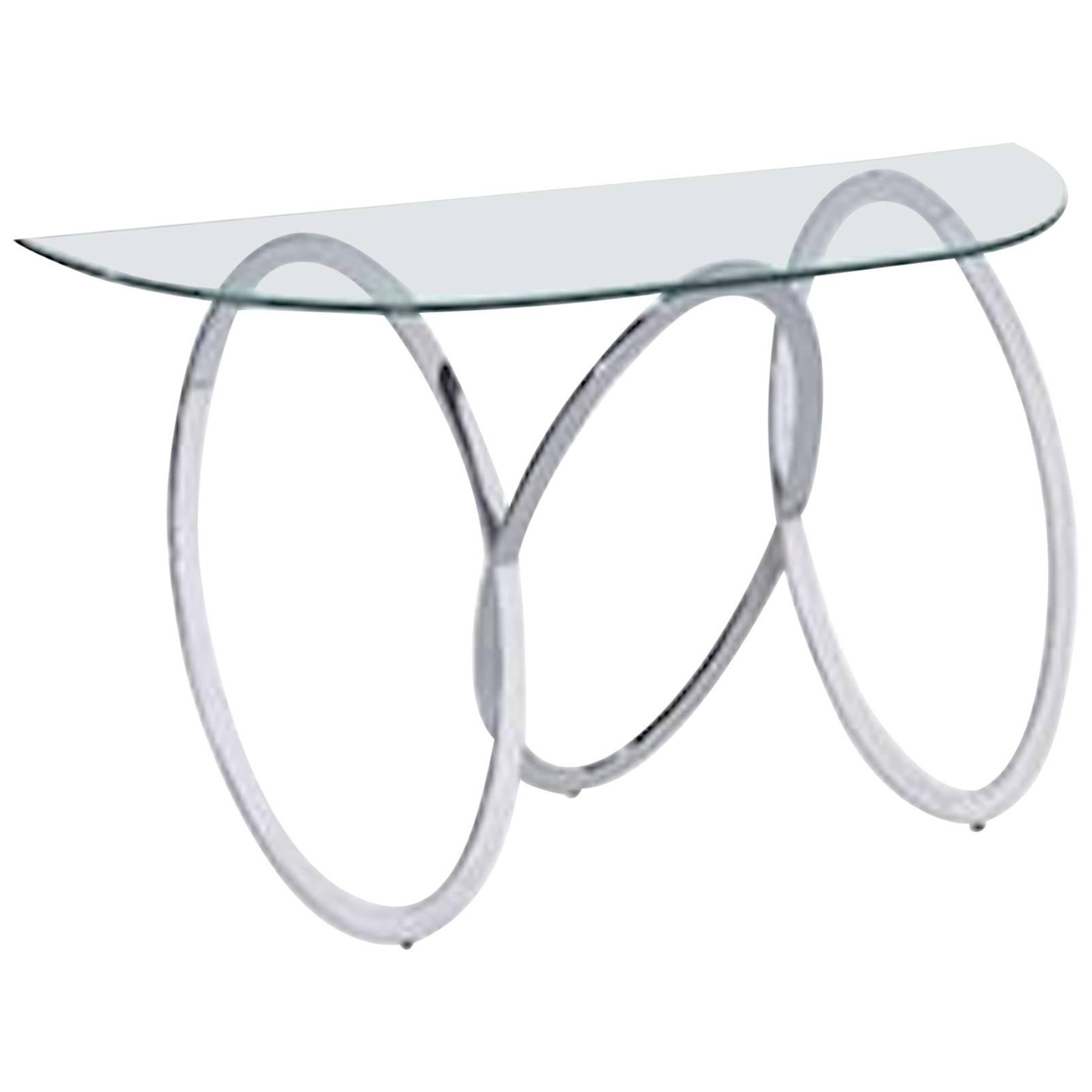 Sculptural Chrome and Glass Console