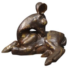 Dark Brown Ceramic Figure, Laying Deer, No.: 161 by Arne Bang, 1929