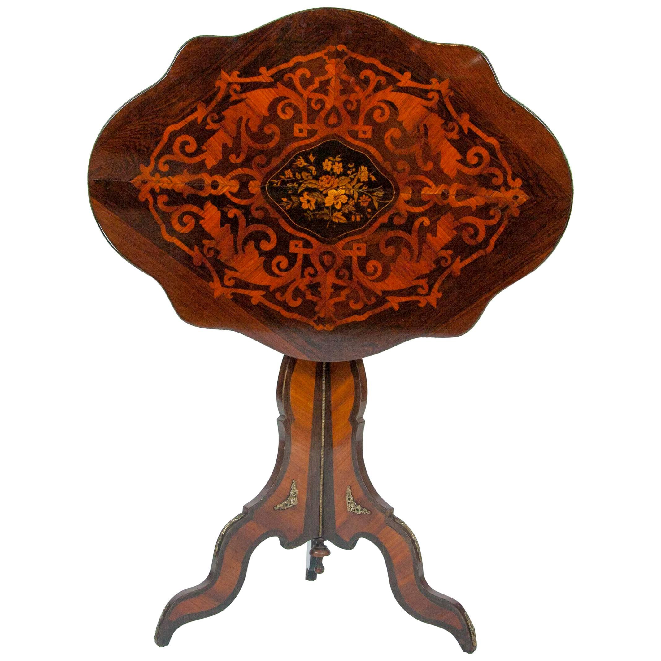 French Napoleon III Period Inlaid Tilt Top Table